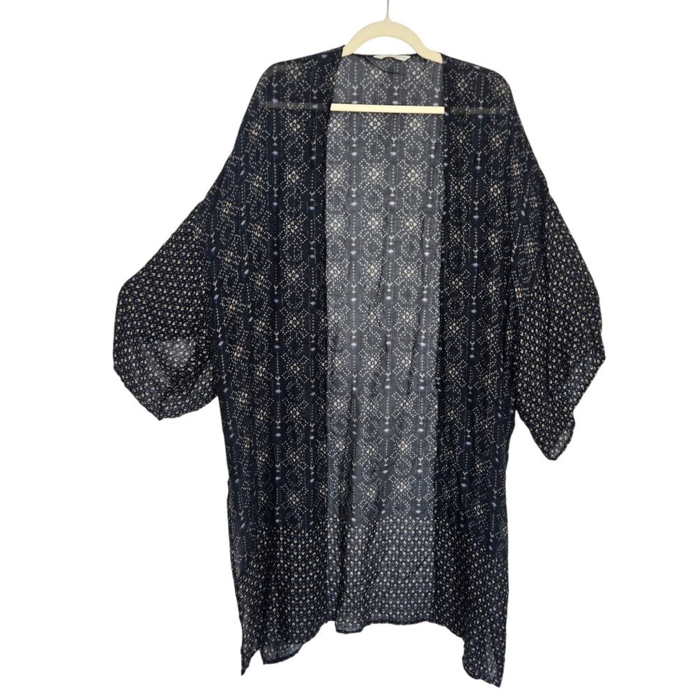 Lucky Brand Womens Sheer Whimsigoth Duster Kimono Open Black Festival OS